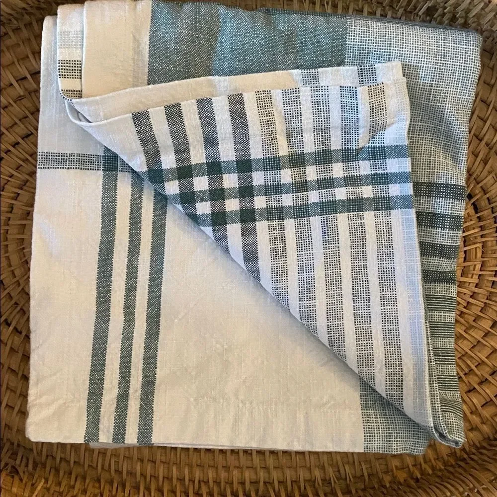 Hearth & Hand Green and White Plaid  Cotton Table Runner Good weight